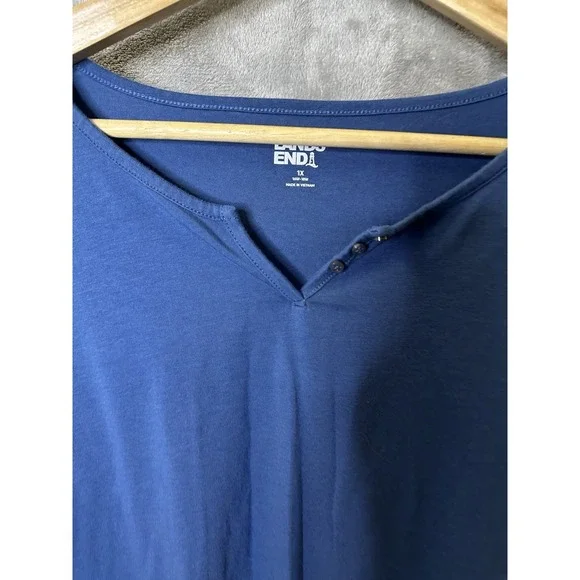 Lands End Shirt Women's 1x Blue 3/4 Sleeve Casual Cozy - Picture 7 of 8
